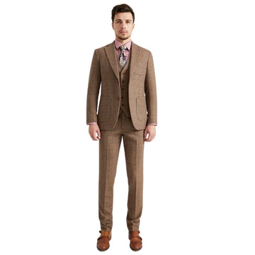 Traje de tweed a cuadros para hombre, tres piezas, esmoquin con solapa de muesca y dos botones