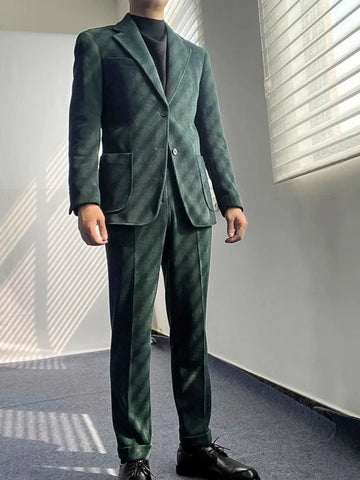Mens Corduroy Suits Sets Vintage Slim Fit Solid Color New Business Casual Office Men Blazers Pants Two Piece Set