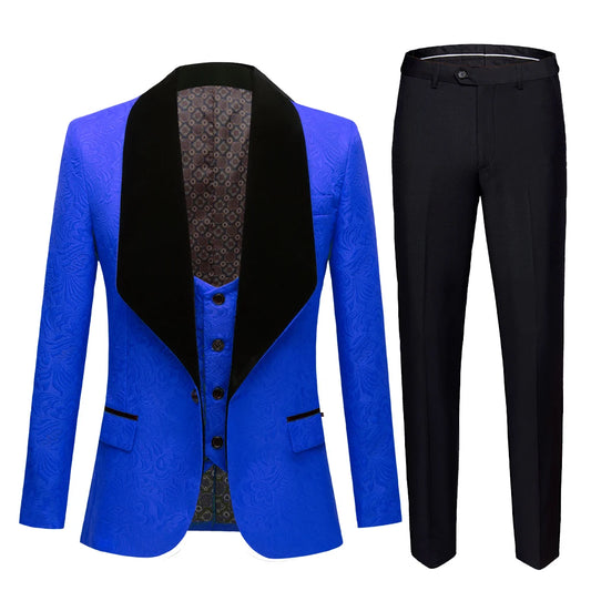 Ensemble 3 pièces pour homme, grand châle, rose, rouge, bleu, blanc, noir, costume de mariage, smoking de banquet en jacquard