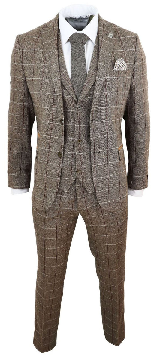 Men Suits Costume Check Herringbone Tweed Suit Peaky Blinders Suit 3 Piece Authentic 1920s Tailored Fit Vintage Wedding Tuxedos