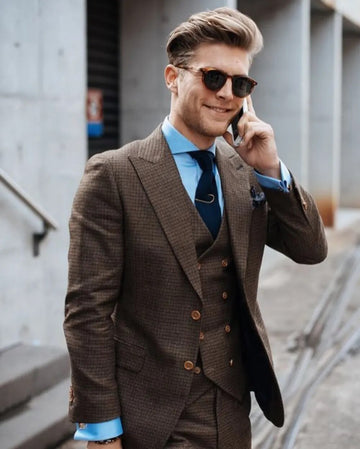 Men Suits Costume Homme Brownish 3Pcs Wedding Suits Prom Dress Vintage Tailored Blazer Men Clothes Jacket Pant