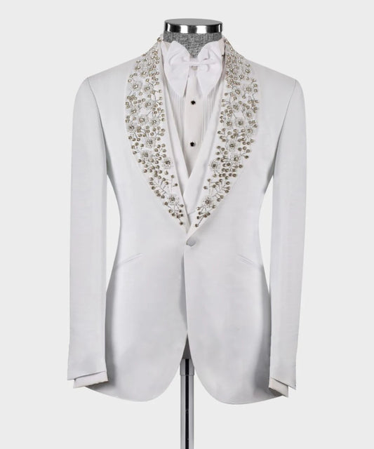 Smoking de mariage pour homme, veste 2 pièces sur mesure avec appliques, pantalon