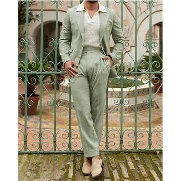 Mint Green Men Suits Single Breasted Peak Lapel Regular Length Formal Wedding Full Sets Elegant Male Clothing 2 Pcs Jacket Pants