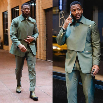Modern Fashion Men Wedding Suits Designer Lapel Zipper Tuxedos Groom Business Party 2 Pcs Blazer Pants Customized Suit