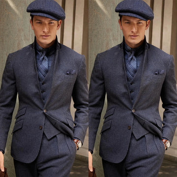 Modern Men's Suit 3 Pieces Blazer Pants Single Breasted No Lapel Business Formal Work Wear Wedding Groom Plus Size Costume Homme