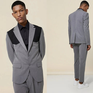 Modern Men's Suits Tailored 2 Pieces Blazer Pants Single Breasted Peaked Lapel Spliced Formal Groom Slim Fit Customed Plus Size