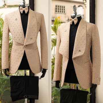Blazer moderno con brillantes diamantes para hombre, traje de boda para hombre, cuello chal, 2 piezas (chaqueta y pantalón), ideal para fiestas de moda.