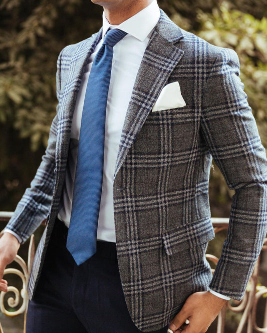 Costume 2 pièces bleu marine pour homme, blazer, pantalon, simple boutonnage, à carreaux, pour mariage, formel, travail, fête, décontracté, sur mesure