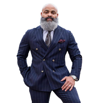 Navy Blue Striped Men Suits for Wedding Groom Tuxedo 2 Piece Custom Made Set Jacket (Jacket+Pants)