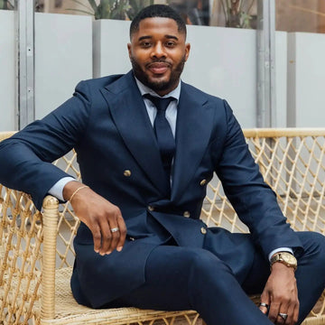 Navy Men's Suit Double Breasted Male Blazer Sets Business Tuxedos Jacket and Pants Peaked Lapel Wedding Groom Wear