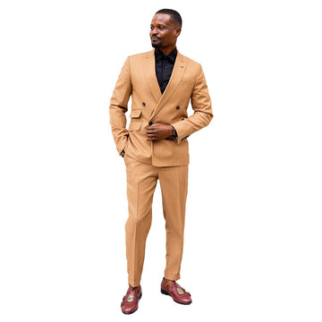Men's Suit 2 Pieces Blazer Pants Peaked Lapel Double Breasted Pinstripes Groom Formal Work Tailored Costume Homme
