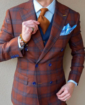 Traje de hombre de 3 piezas, blazer, chaleco, pantalones, esmoquin cruzado, moda a cuadros, rayas, negocios, moderno, boda, novio