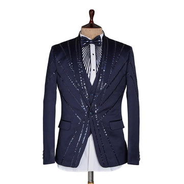 Trajes de boda azules para hombre con lentejuelas, hechos a medida, para negocios, novios, 2 piezas, abrigo, chaleco, ocasiones formales, fiesta, cantante, disfraz hecho a medida.