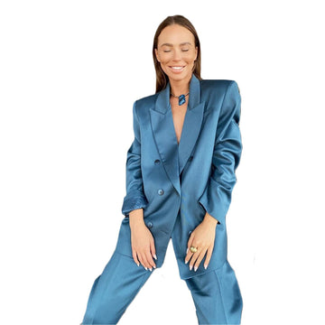 Ensemble 2 pièces pour femme, veste et pantalon, coupe ample, croisé, idéal pour une soirée ou un mariage