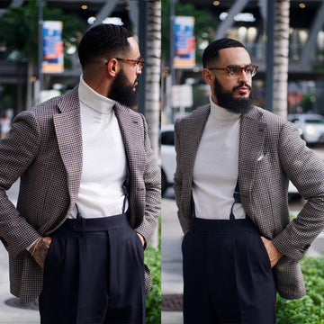 New Men Suits 2 Pieces Plaid Blazer Navy Pants Single Breasted Tuxedo Fashion Wide Lapel Wedding Formal Work Causal Tailored