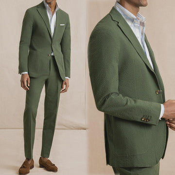 Men's Suit 2 Pieces Blazer Pants Single Breasted Peaked Lapel Business Dark Green Tuxedo Formal Wedding Groom Costume Homme