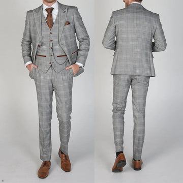New Men's Suit 3 Pieces Blazer Pants Buckle Work Wool Wear Checkered Wedding Prom Costume