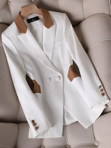 Blazer blanco ajustado de manga larga para mujer, con una sola botonadura, para oficina, trabajo, chaqueta formal
