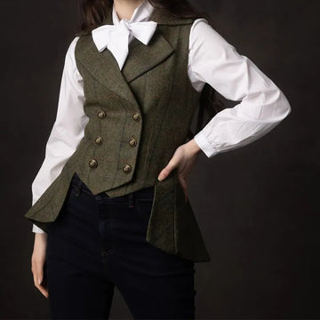 Chaleco de traje para mujer, chaqueta cruzada de tweed con diseño de espiga a cuadros, los mejores abrigos, ropa, Płaszcz