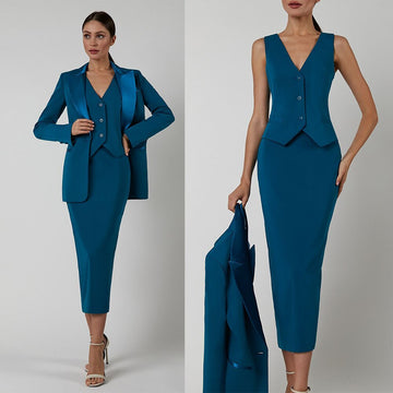 Conjunto de 3 piezas de blazer y vestido para mujer, cárdigan de manga larga, esmoquin de boda, pantalones lisos, ropa informal de oficina para mujer