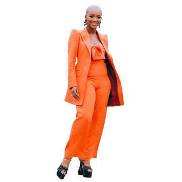 Orange Women Pants Suits 2 Pieces Loose Leisure Prom Evening Party Wear Dressing