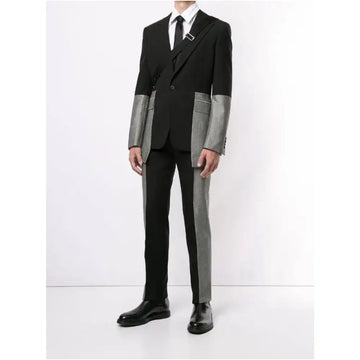 Trajes de hombre de patchwork, conjunto de 2 piezas, esmoquin de boda negro y gris, chaqueta y pantalones, ropa para novio, fiesta de graduación, formal, sastre, blazer y pantalones.