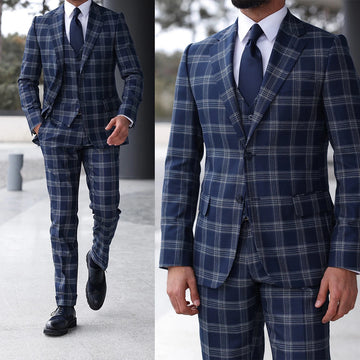 Trajes de boda a cuadros para hombre, esmoquin con solapa con muesca, moda de novio, 3 piezas, hecho a medida (chaqueta, pantalón y chaleco).