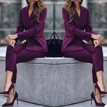 Plus Size Dark Purple Women Pants Suits Mother of the Bride Tuxedos Slim Fit Work Coat Blazer Office Lady 2 Pieces