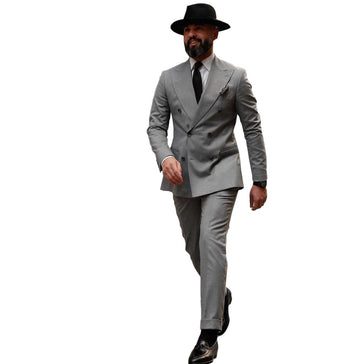 Esmoquin de boda gris de talla grande para hombre, traje de novio cruzado para cena de negocios y noche, blazer de 2 piezas