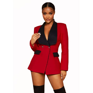 Red Black Blazer Jacket Slim Fit Long Sleeve Formal Wedding Tuxedos Prom Evening Wear One Piece