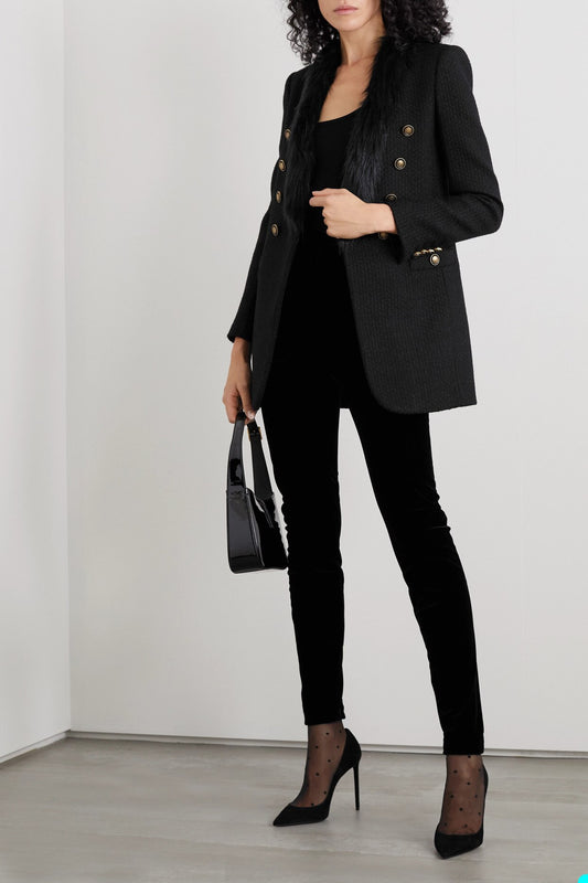 Ensemble de smoking noir chaud en plumes d'autruche pour femme, tenue de soirée, blazer, tenue de cérémonie pour mariage (veste + pantalon)