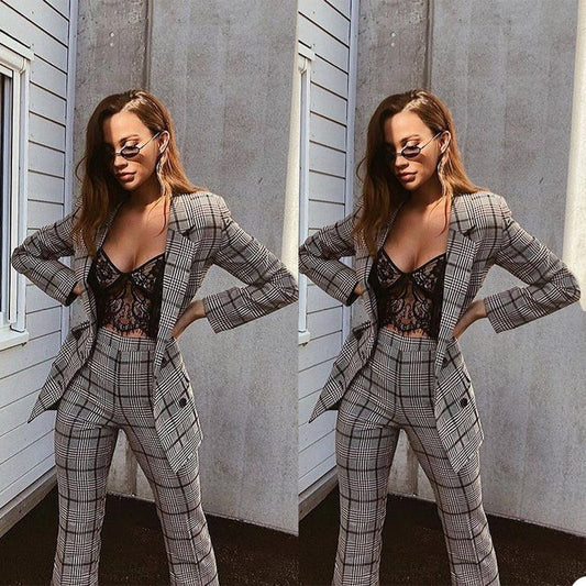 Ensemble de costume pour femme, smoking classique à carreaux, blazer slim, tenue de soirée pour mariage (veste + pantalon)