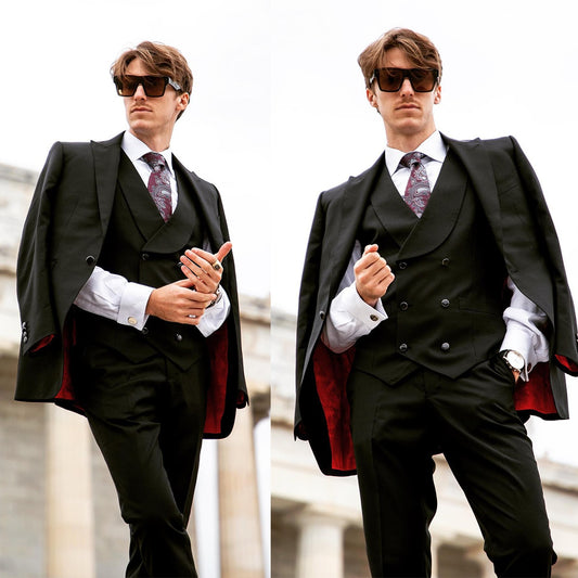 Retro Gentleman Wedding Men Suits Fit Slim Tailor-Made Groom 3-Pieces Coat Vest Pant Formal Occasions Party Singer Costume Made