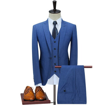 Traje de boda azul real con solapa de pico, blazer y pantalones para hombre, estilo clásico, 3 piezas
