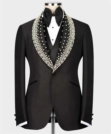 Luxury Wedding Groom Tuxedo with Crystal 3pcs Blazer Vest Pants Formal Party Business Host Birthday Tailor-made Men's Suits Set