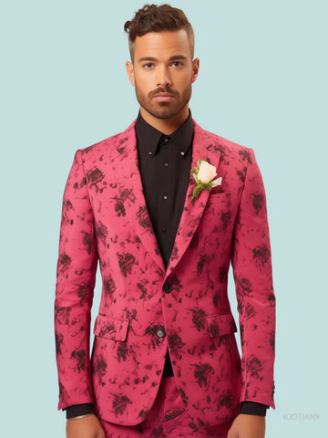Fashion New Hawaiian Floral Print Suit Jacket Adult Gentleman Social Wedd Party Gown Men Slim Jacket Nightclub Stage Party Set