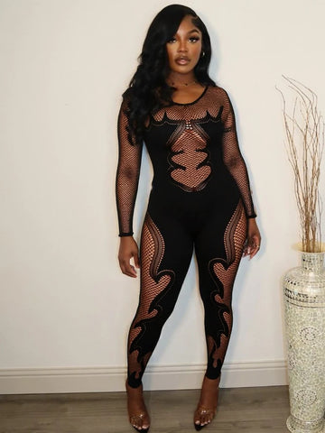 Weird Puss Sexy Thick Jumpsuit Women Coquette Full Sleeve Hollow Stretch Workout Midnight Party Activity Clubwear Fit Overalls
