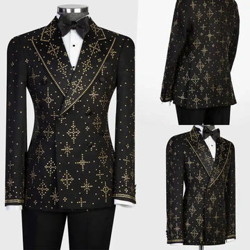 Luxurious Wedding Tuxedos 2 Piece Set Jacket Pant Beaded Men Suit Double Breasted Party Show Prom Male Suits Customized
