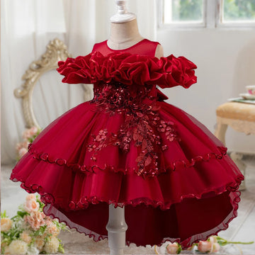 Robe de princesse en tulle rose à fleurs pour fille, tenue de soirée, de mariage, d'anniversaire, de remise de diplôme, de concours, de demoiselle d'honneur, pour enfants