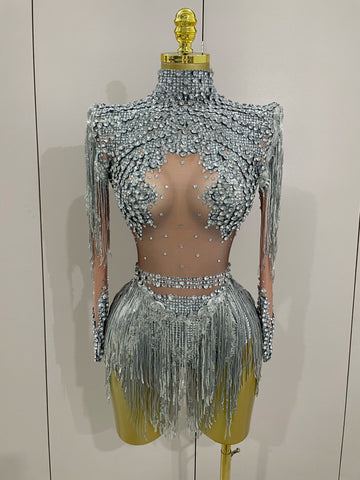 Body extensible à paillettes et strass scintillants pour femme, tenue de fête d'anniversaire, de discothèque, de DJ, de spectacle sur scène