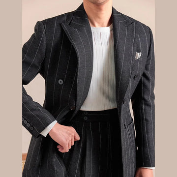 Luxury Stripe Business Suits for Men Double Breasted Formal Casual Dress Suits 2 Pieces Elegant Costume Homme Men Tuxedo Suit