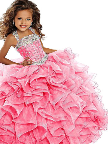 Vestido de princesa rosa para niña, con encaje, abullonado, para niña de flores, bonito vestido de cumpleaños para niña, vestido de fiesta de boda, vestido de bebé