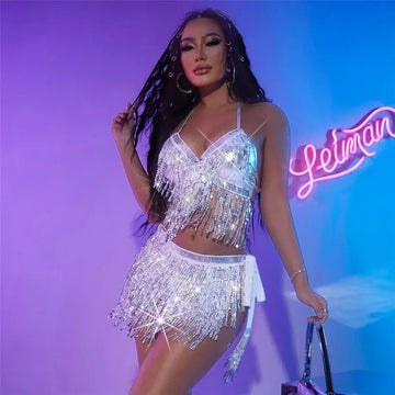 Rhinestone New Sexy Diamond Strap Stitching Women's Skirt Suit
