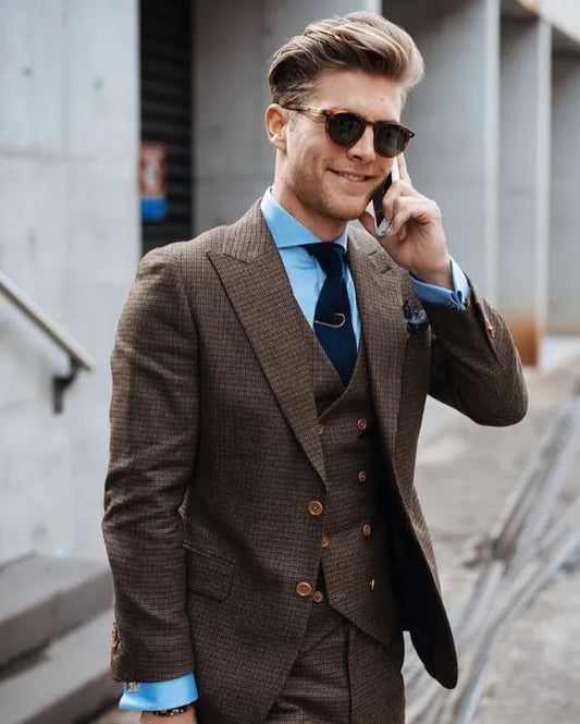 Men Suits Costume Homme Brownish 3Pcs Wedding Suits Prom Dress Vintage Tailored Blazer Men Clothes Jacket Pant