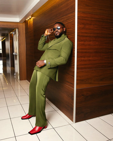 Fashion Green Men Suits Set 2 Pieces Blazer+Pants Trousers Wedding Tuxedos Jacket Formal Office Business Male Red Carpet Coat