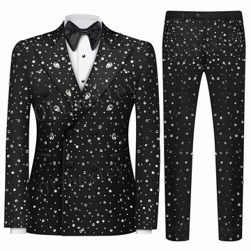 Luxury Full Crystal Tuxedos for Men Wedding Slim Fit Tailored Peaked Lapel Jacket 2 Pieces Male Costume Groom for Prom