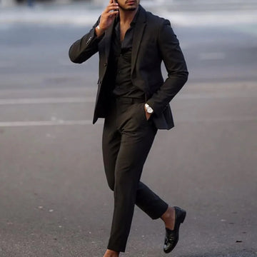 Fashion Black Slim Fit Men Suits Wedding Tuxedos Business Party Prom Best Blazer Sets Masculino 2 Piece Costume Homme Coat Pants