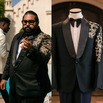 Handsome Wedding Tuxedos 2 Piece Set Jacket Pants Appliques One Button Men Suit Shawl Lapel Customized Groom Wear Party Suits