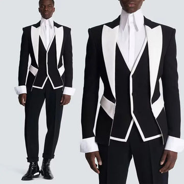 Trajes de boda a juego en blanco y negro para hombre, traje formal de baile para novio, blazer ajustado para fiesta de graduación, 3 piezas