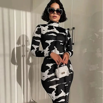 Fashionable Polo/turtle Neck Long Sleeves Slimming Dress for Women New Arrival Spring Euro-american Style